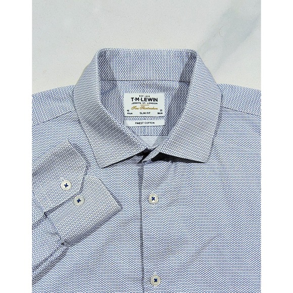 T.M.Lewin Other - TM Lewin Men's 16-35 Long Sleeve Button Up Shirt Slim Blue Finest Cotton